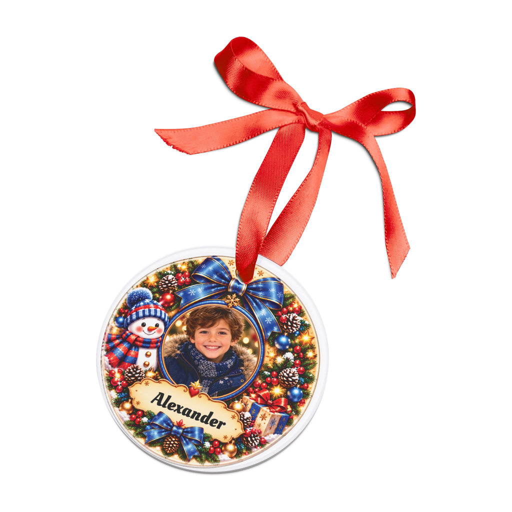 Personalized Photo Christmas Ornament – Custom Name Snowman Keepsake Gift for Kids