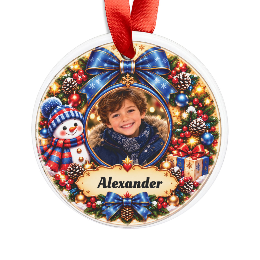 Personalized Photo Christmas Ornament – Custom Name Snowman Keepsake Gift for Kids