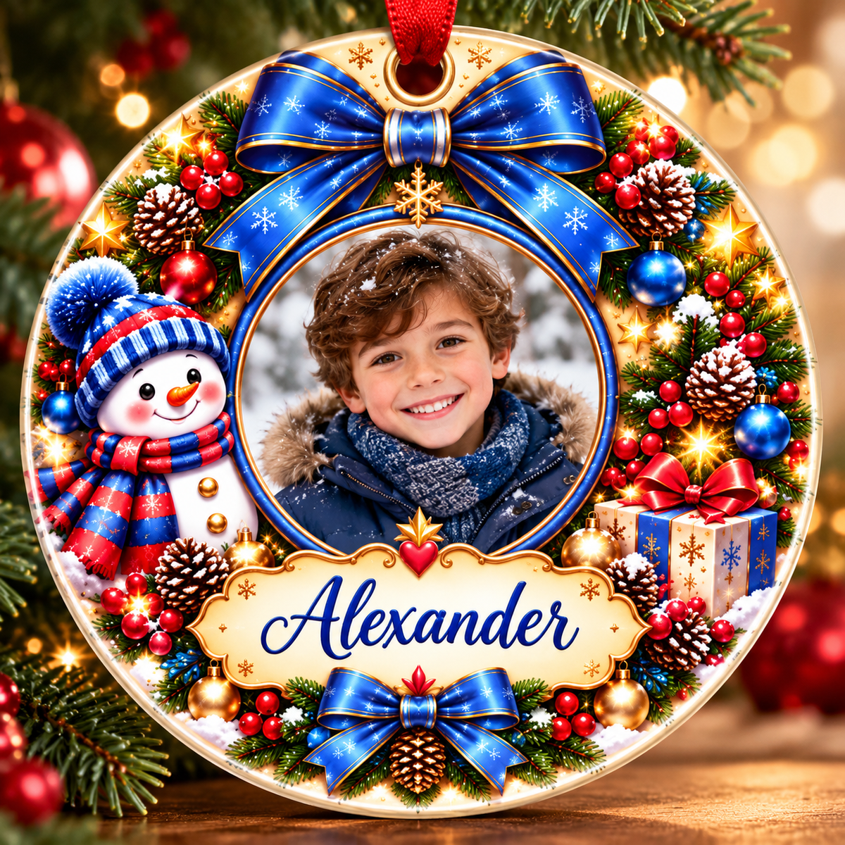 Personalized Photo Christmas Ornament – Custom Name Snowman Keepsake Gift for Kids