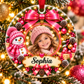 Personalized Photo Christmas Ornament – Custom Name Pink Snowman Keepsake Gift for Girls