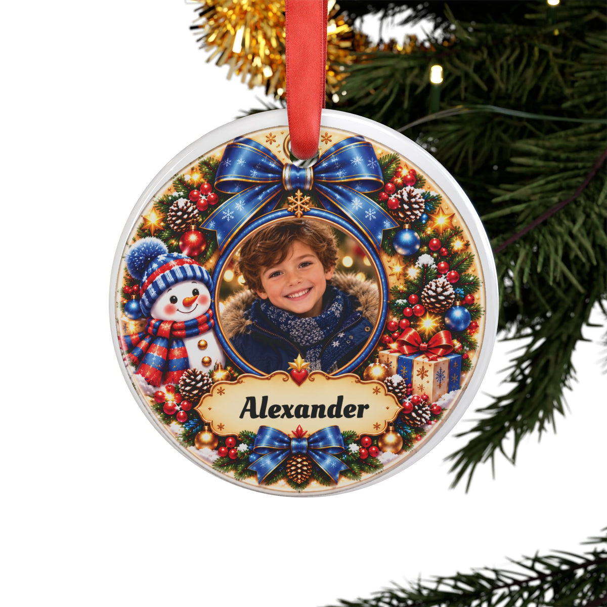 Personalized Photo Christmas Ornament – Custom Name Snowman Keepsake Gift for Kids
