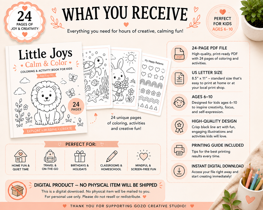 Little Joys: Calm & Color — Printable Coloring & Activity Book for Kids