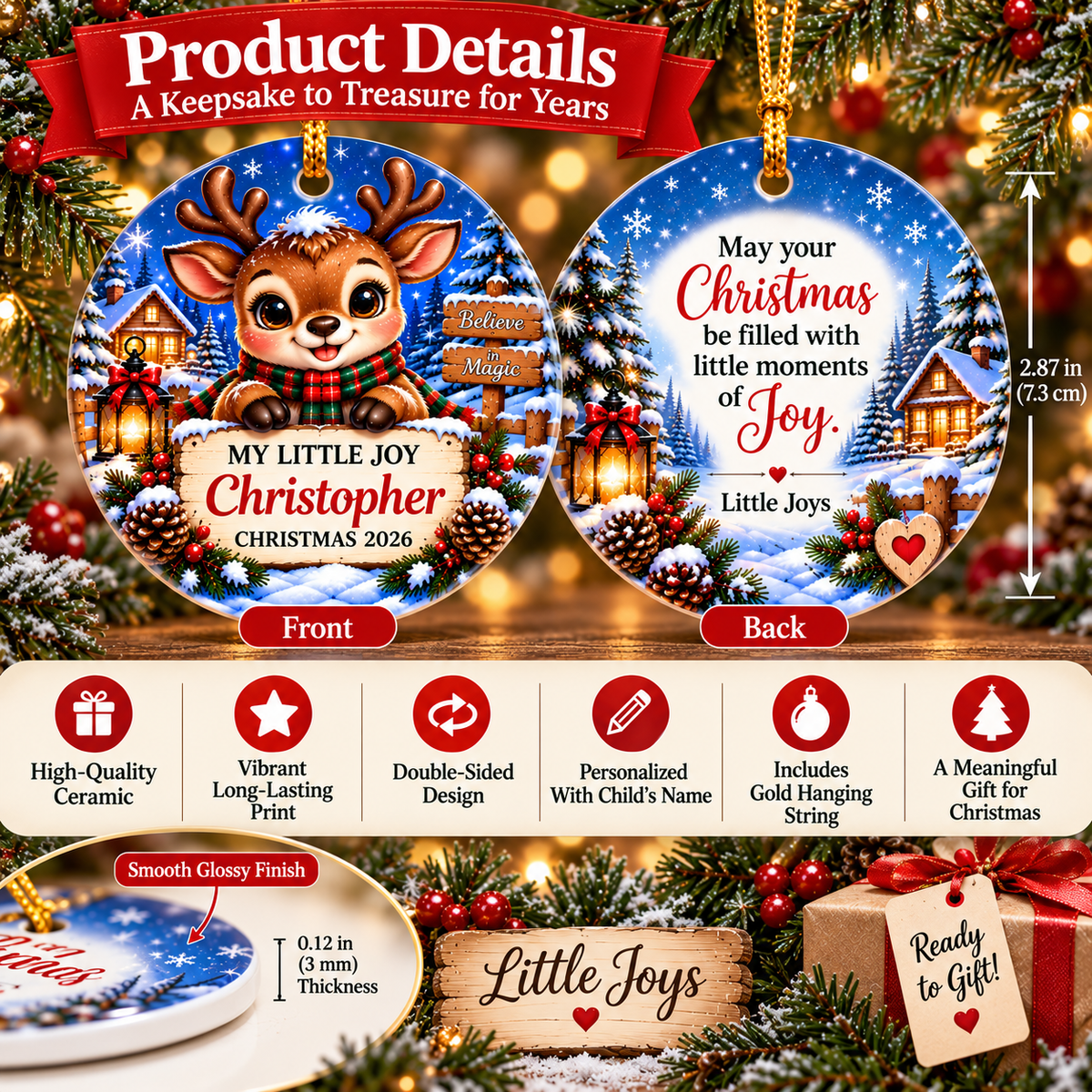 Little Joys personalized ceramic Christmas ornament product details